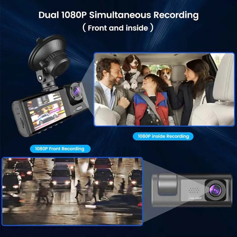 W/ IR Night Vision Loop Recording Dash Cam & 2" IPS Screen 1080P 3 Camera