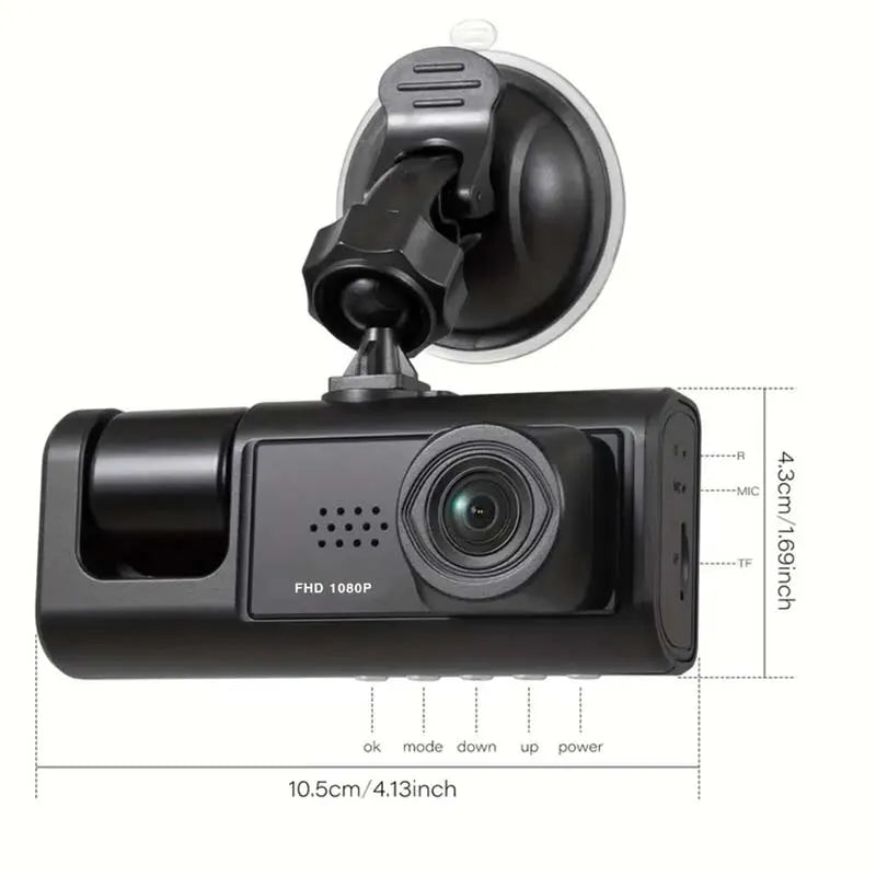 W/ IR Night Vision Loop Recording Dash Cam & 2" IPS Screen 1080P 3 Camera